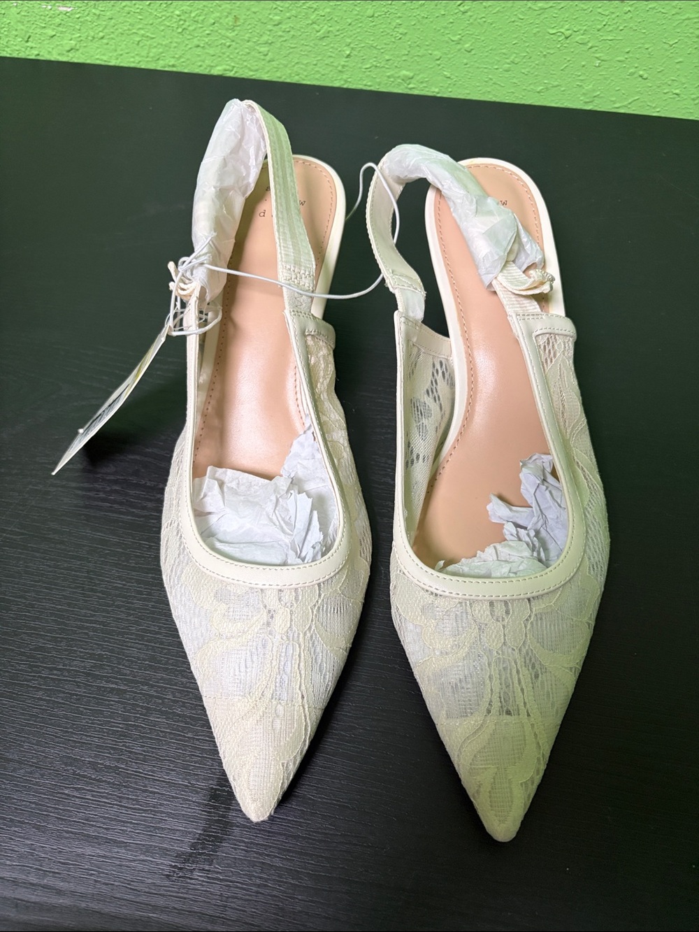a new day Ivory Lace Pointed Slingback Flats
